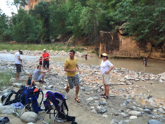 Cavorting on the river bank.