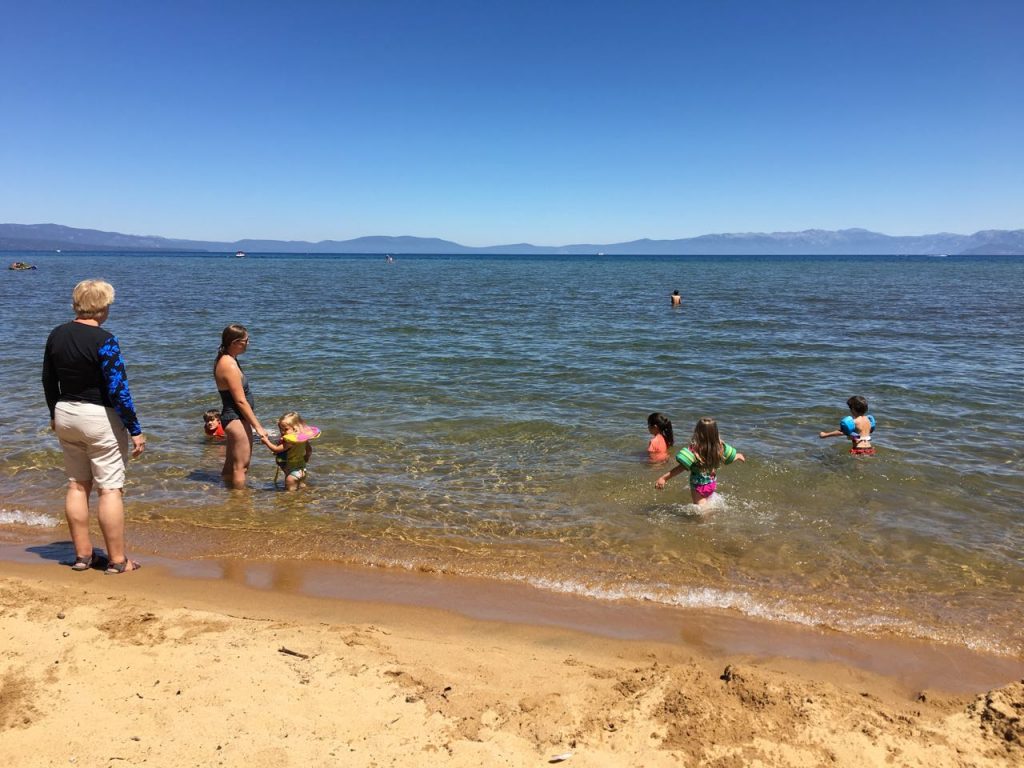 On the beach at Lake Tahoe.