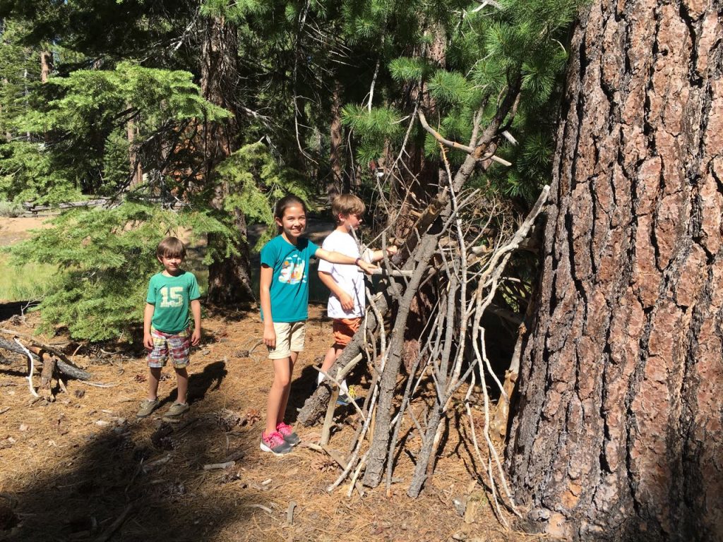 Beckett, Rachelle and Holland build a fort.
