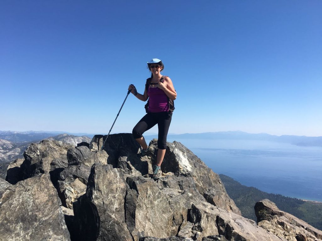 Chrissy at the top of Mt. Tallac.