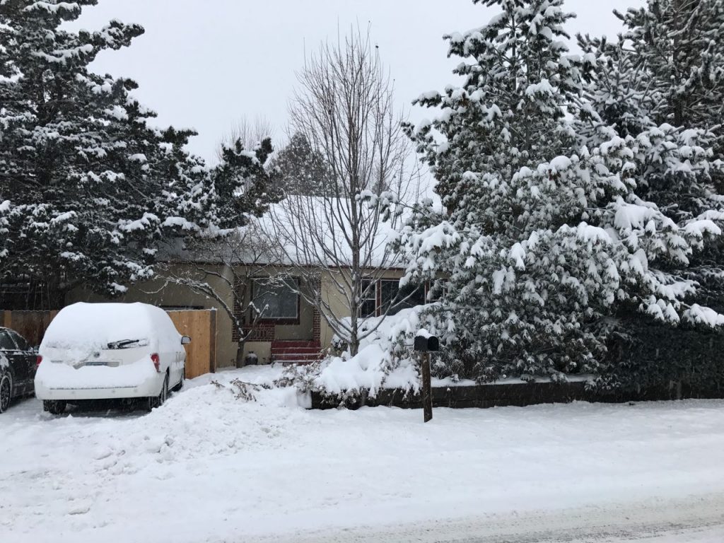The Richards' home after an all-day snowstorm on Christmas eve.