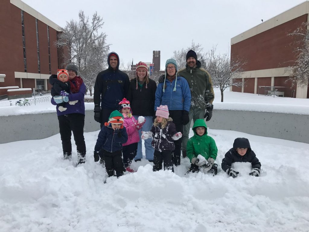 In the snow at Boise State University.