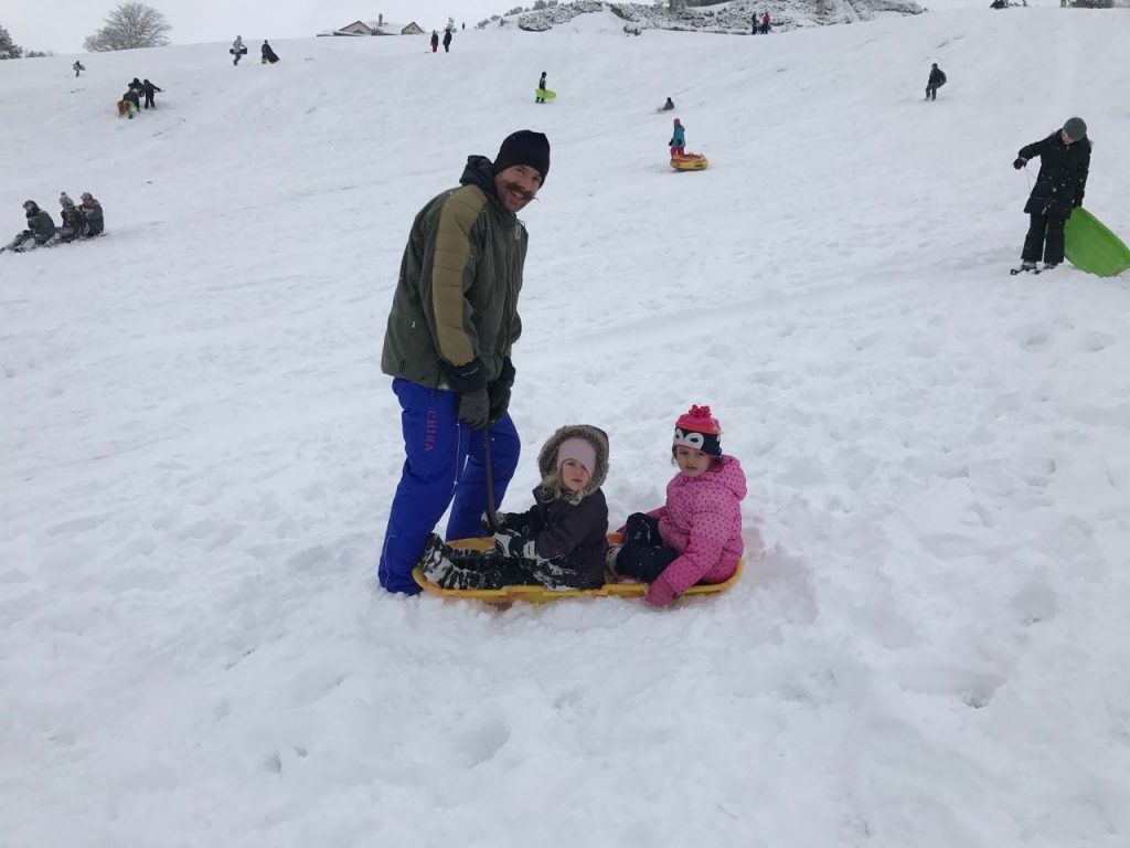 On a big sledding hill.