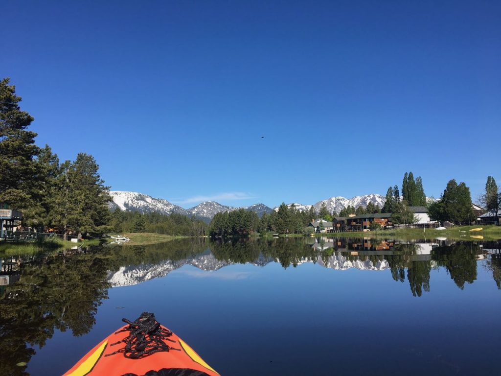 Linda kayaking on the lagoon.