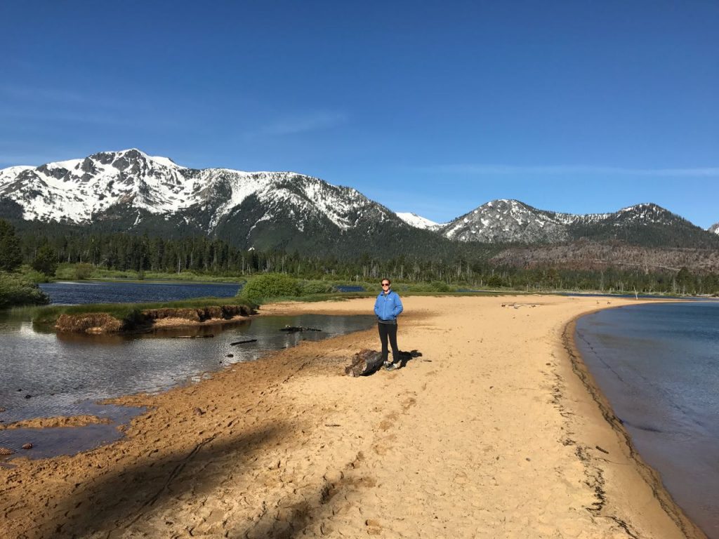 Chrissy, with Mt. Tallac, the Taylor Creek Meadow, and Lake Tahoe itself on the right.