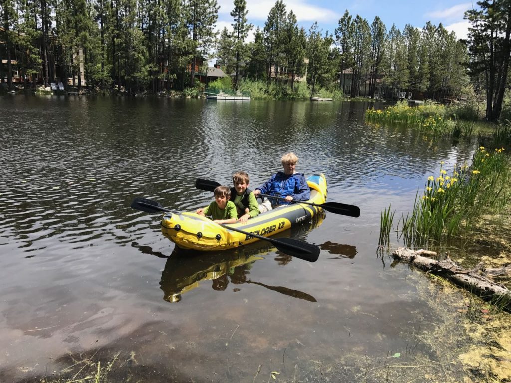 Linda, Holland and Beckett in the kayak.