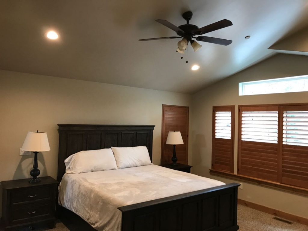 Master bedroom, with king bed.