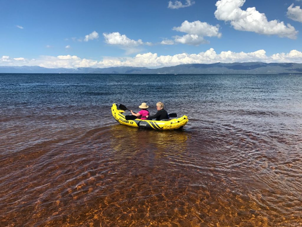 Cheryl and Linda in the kayak at Lake Tahoe.
